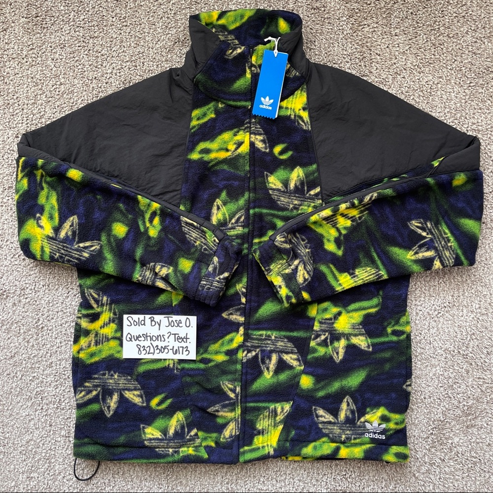ADIDAS BIG TREFOIL PRINTED POLAR TRACK TOP MENS FLEECE JACKET SIZE MEDIUM FULL Z